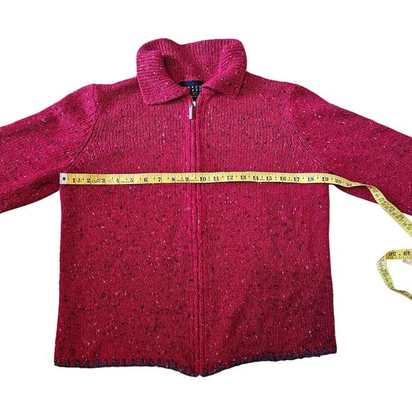 Vtg Liz Claiborne Crazy Horse Collection 90s Red Knit zip up cardigan sweater - Picture 7 of 11